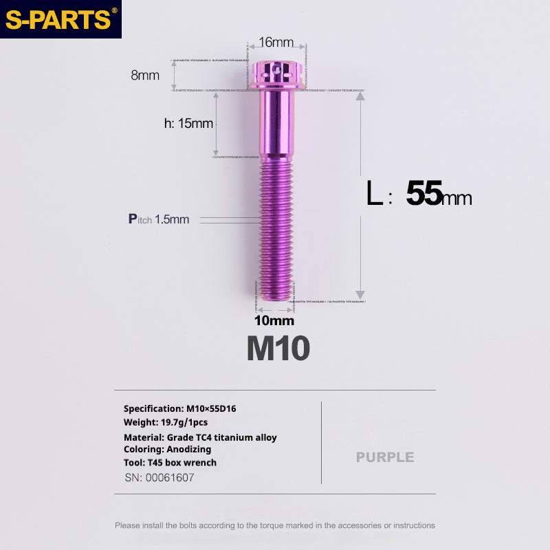SPARTS ROXO SÉRIE A3 PARAFUSOS DE TITÂNIO M10 L12-120mm PARA MOTOCICLETA E AUTOMÓVEL