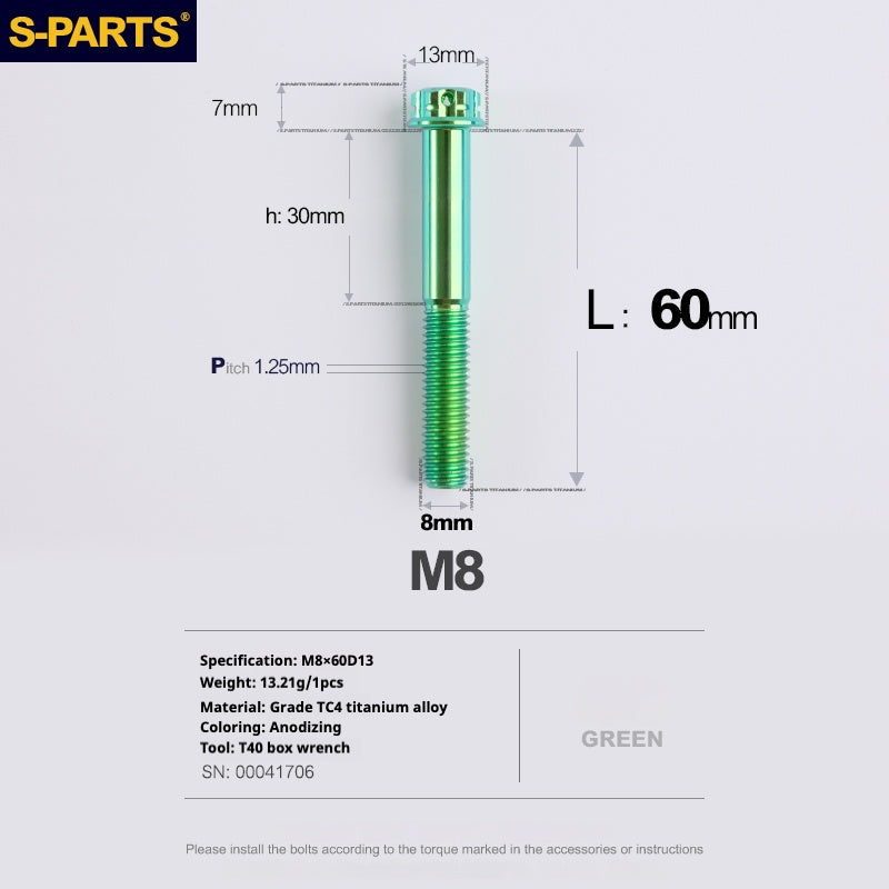 Viti in titanio verde SPARTS A3 Series M8 L10-120mm per motociclette e auto