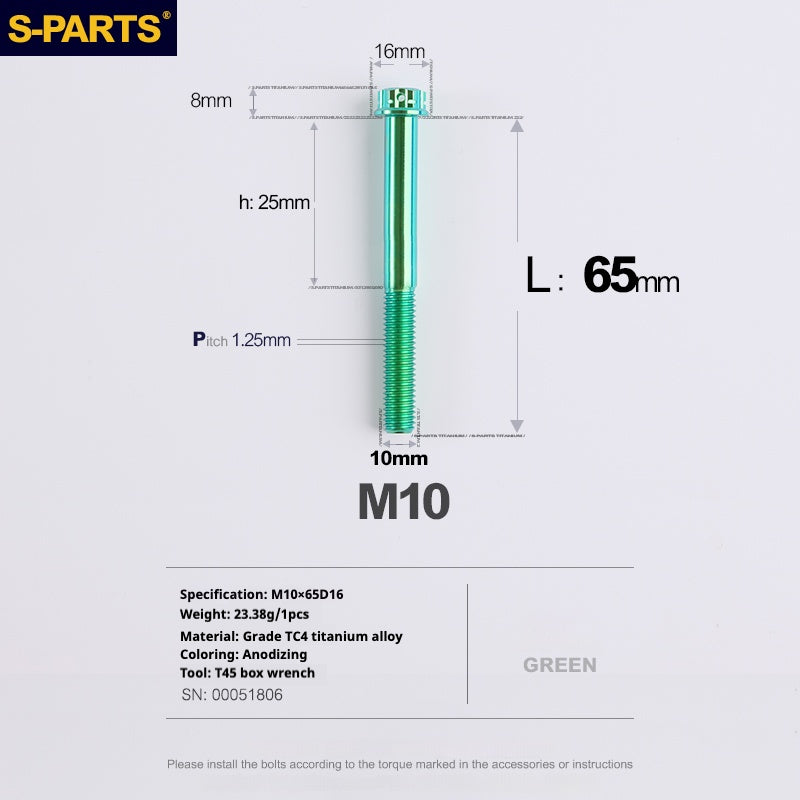 SPARTS Vis Titane Série A3 Vert M10 L12-120mm Moto Auto