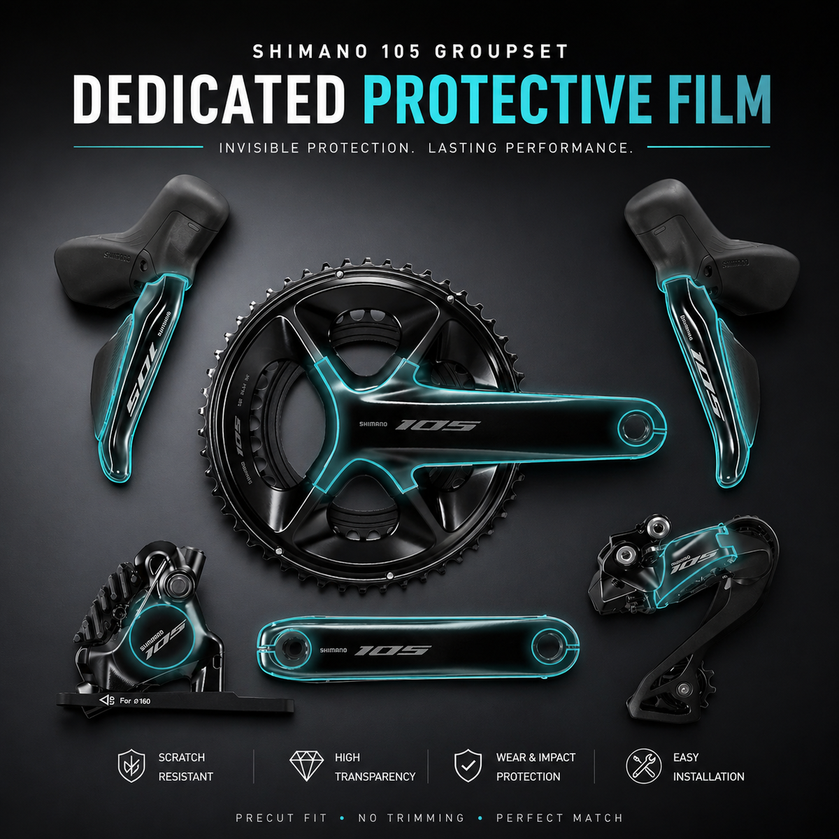 Shimano 105 R7170 / Ultegra R8170 Bike Protection Film Kit – Road Bike Shifter & Crank TPU Sticker Guard