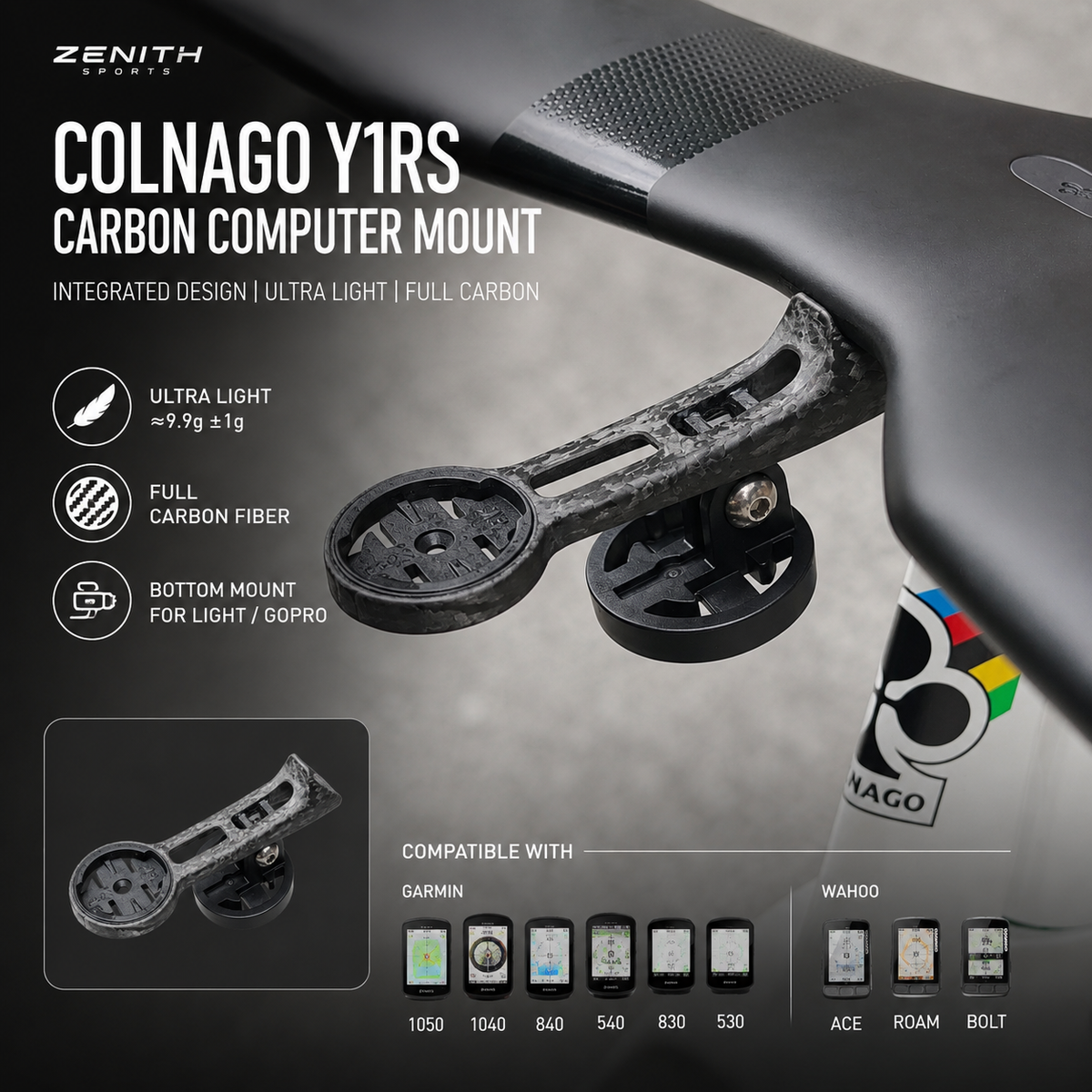 Zenith Sports Colnago Y1RS Integrated Carbon Computer Mount for Garmin / Wahoo
