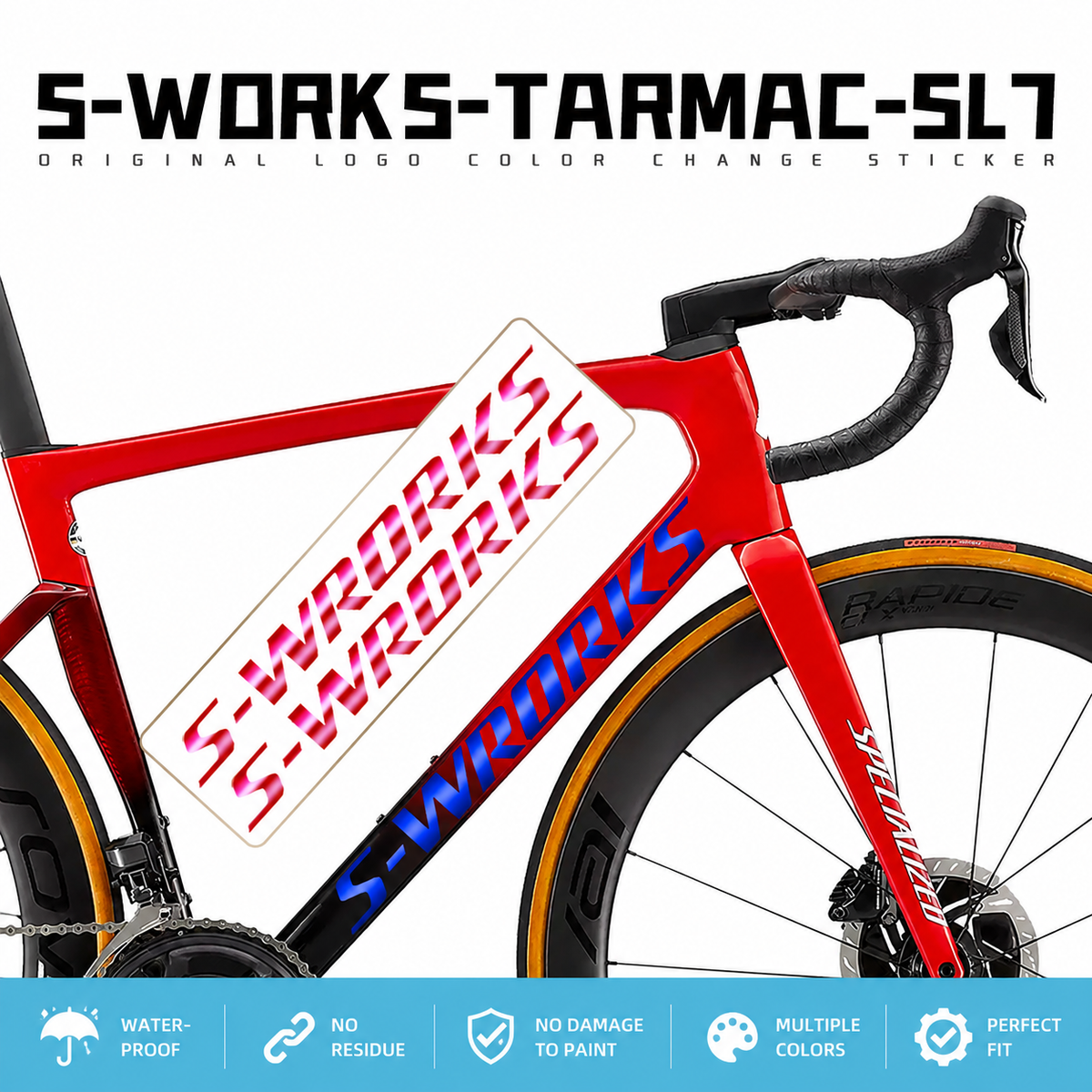Specialized S-Works Tarmac SL7 Frame Logo Cover Decal Sticker | Waterproof Custom Road Bike Frame Decal