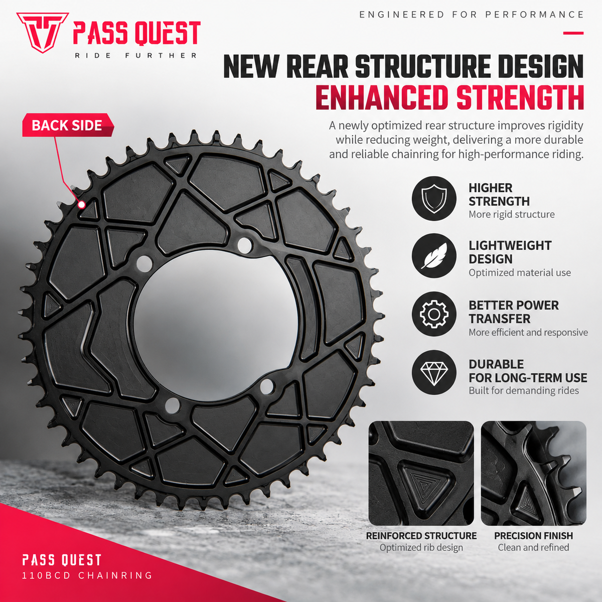 PASS QUEST 2R110 110BCD 4-Arm Narrow-Wide Road Chainring | Shimano Dura-Ace Ultegra 105 44T–60T