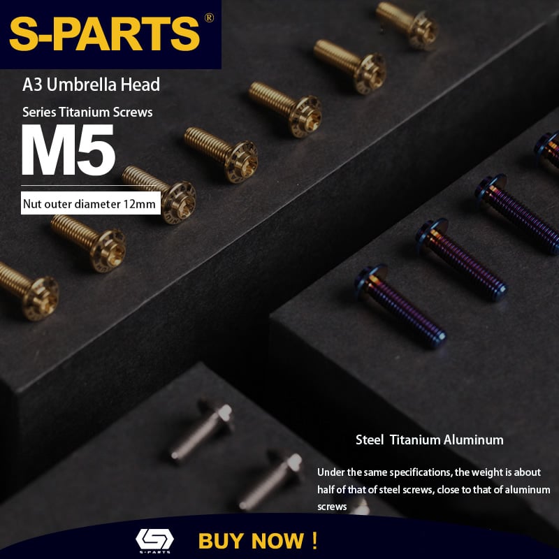 S-PARTS M5 10-30MM Motociclo Veicolo elettrico A3 Nuovo ombrello Testa D12 Vite in lega di titanio