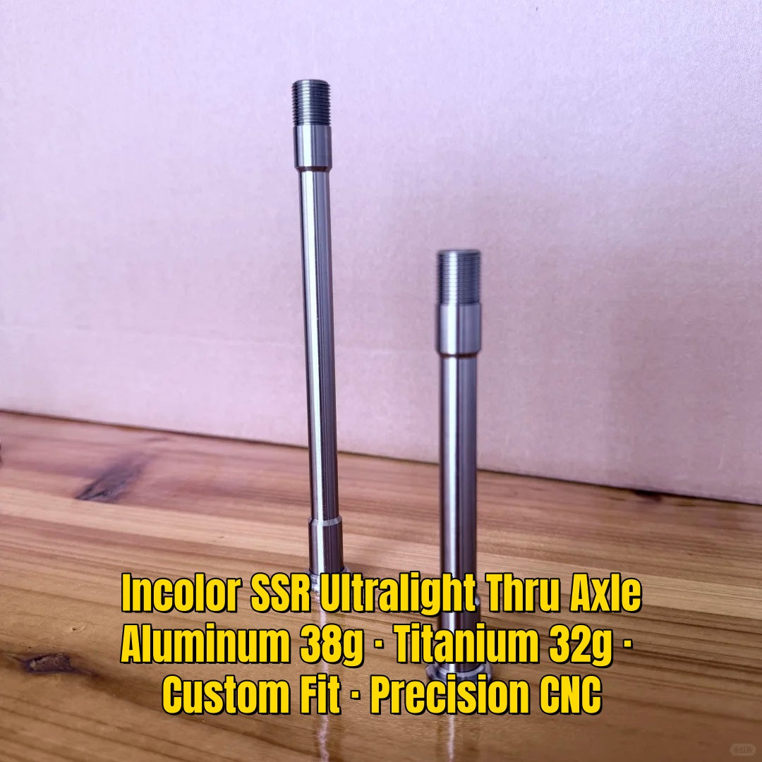 Incolor SSR Ultralight Thru Axle|Alumínio 38g / Titânio 32g|Hex Interno|Comprimento e Rosca Personalizados
