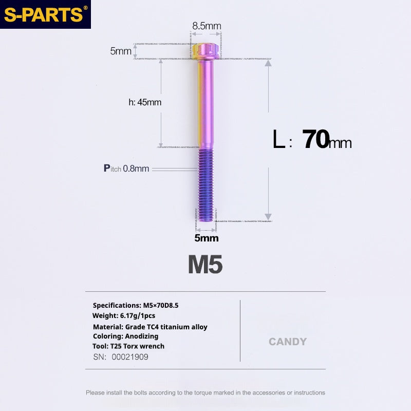 SPARTS Parafusos de Titânio Coloridos Candy Série A3 M5 L06-95mm para Motocicleta/Automóvel