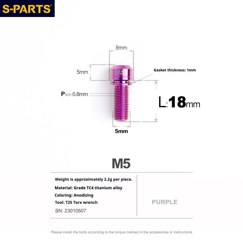 Parafuso Lock-On de Titânio S-PARTS para Guidão/Avanço Integrado /Stem | Factor Black Inc Roval SL Cockpit Bontrager XXX Parafuso Titânio