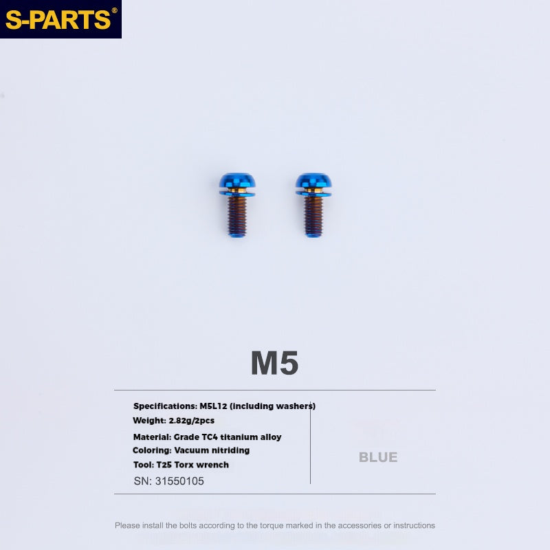 S-PARTS Parafusos para Suporte de Garrafa em Liga de Titânio - Ultra-leves, Ocos, Cabeça Chata, Grande Diâmetro para Bikes de Estrada, Montanha e Dobráveis