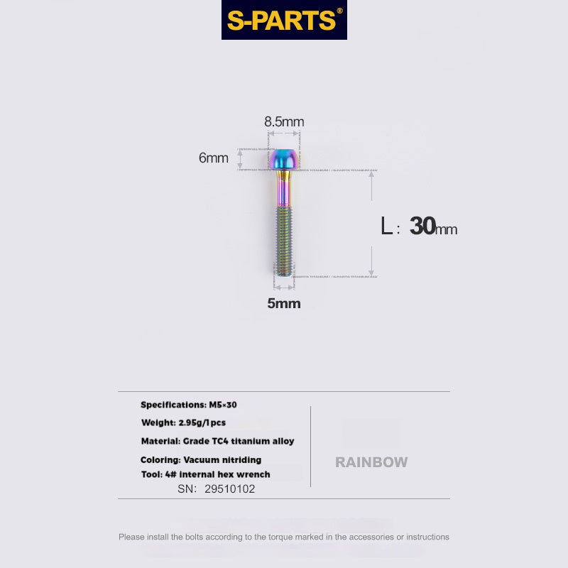 S-PARTS Parafusos de Titânio M5 x 30/35/40/47mm & Porca Cilíndrica & Arruela para Canote de Selim de Bicicleta