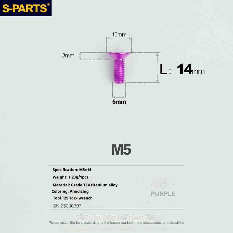 Parafusos de Titânio SPARTS Série Cabeça Escareada M5 L06-55mm