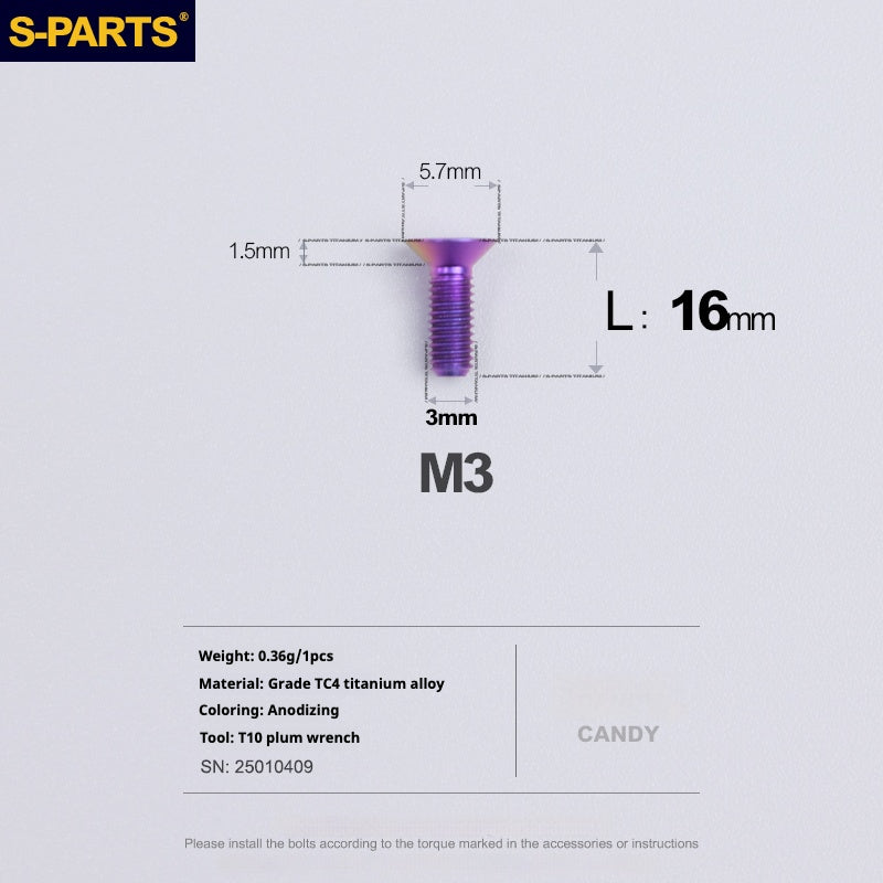 Viti in lega di titanio SPARTS serie svasata M3 L06-30mm