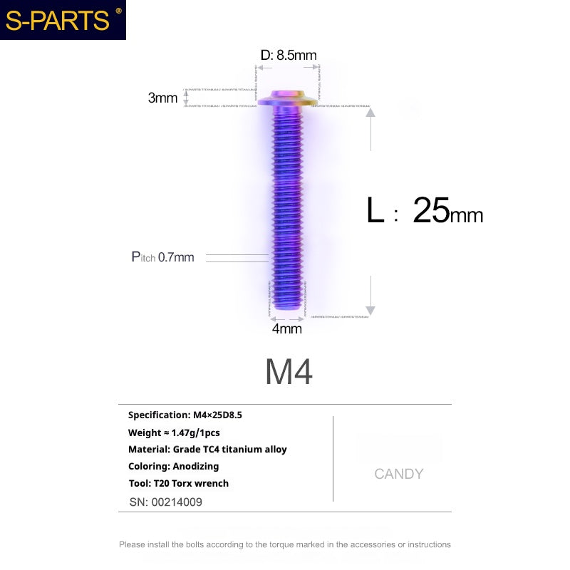 SPARTS A3 Serie testa ombrello M4 L06-35mm D8.5 Viti in titanio per motociclette e auto