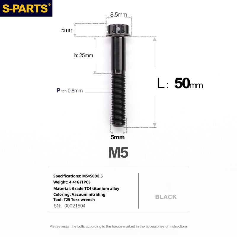 SPARTS Nero A3 Serie M5 L06-95mm Viti in titanio Moto Auto