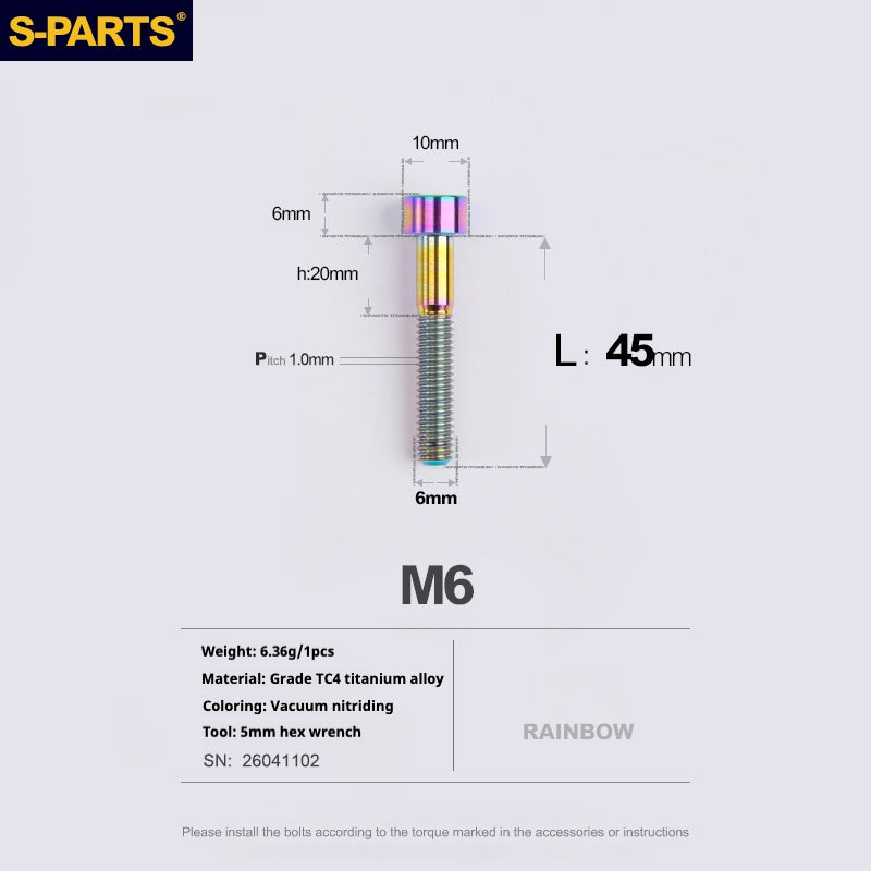 S-PARTS M6x30/40/35/50/60/70 Coperchio cuffia Pinza freno a disco Vite testa stelo in lega di titanio