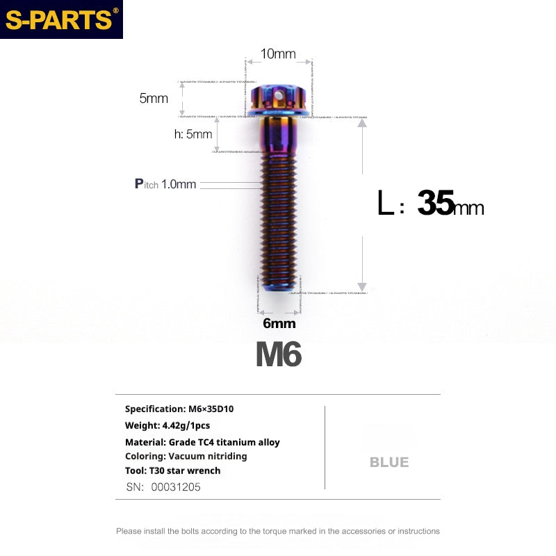 SPARTS Série A3 M6 L08-120 mm Vis en titane bleu pour moto et auto