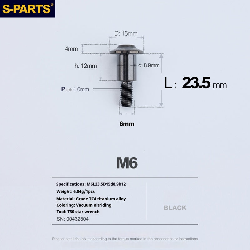 SPARTS A3 Umbrella Head Step Series M6 Viti in titanio nero per motociclette e auto