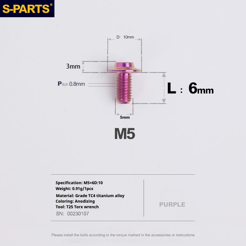 Vite in titanio per motocicletta elettrica S-PARTS A3 con testa a ombrello M5 L06-55mm D10