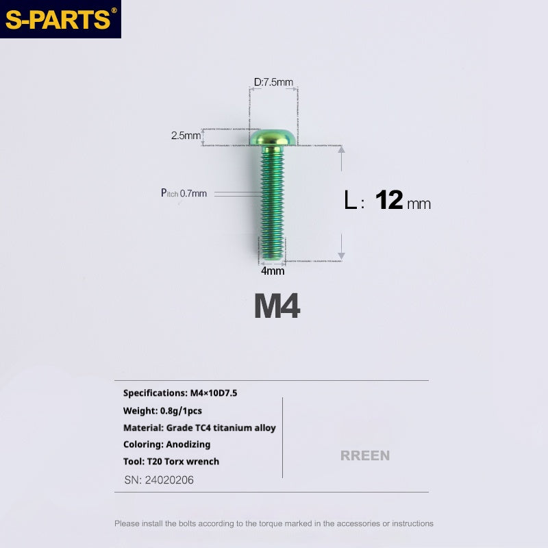 Vite in lega di titanio con testa a ombrello S-PARTSA2 m4*10/12/16/18/20/25mm per serie sterzo bici da strada e mountain bike