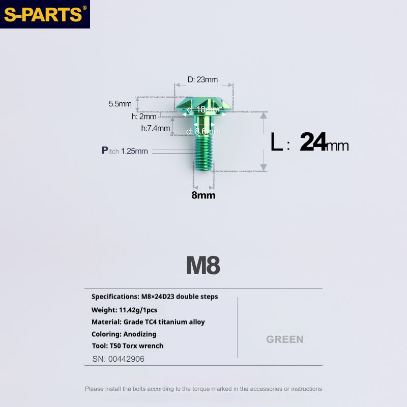 SPARTS A3 Umbrella Head Step Series M8 Viti in titanio verde per motociclette e auto