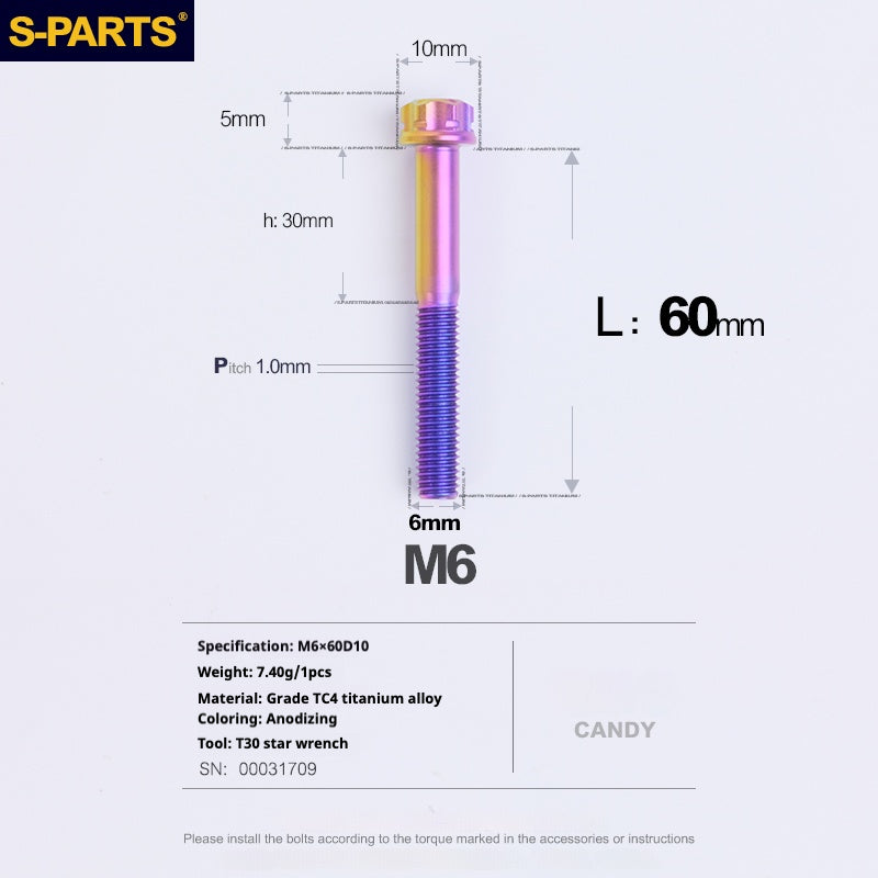 SPARTS A3 Series M6 L08-120mm Viti in titanio color caramella per motociclette e auto