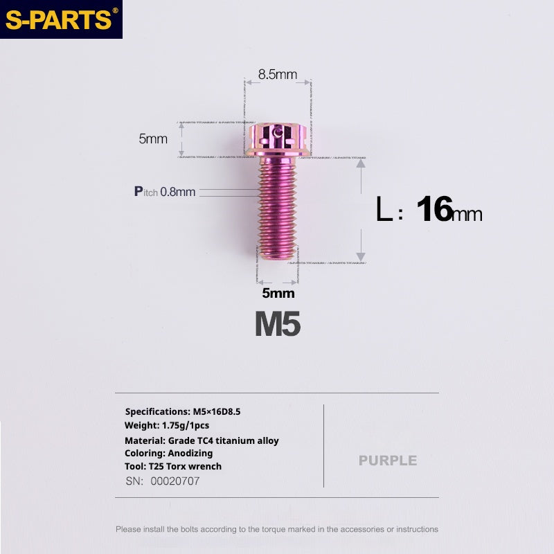 SPARTS Viti in titanio viola A3 Series M5 L06-110mm per motociclette e auto