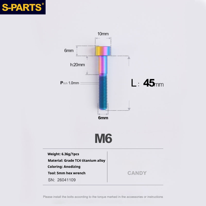 S-PARTS M6x30/40/35/50/60/70 Coperchio cuffia Pinza freno a disco Vite testa stelo in lega di titanio