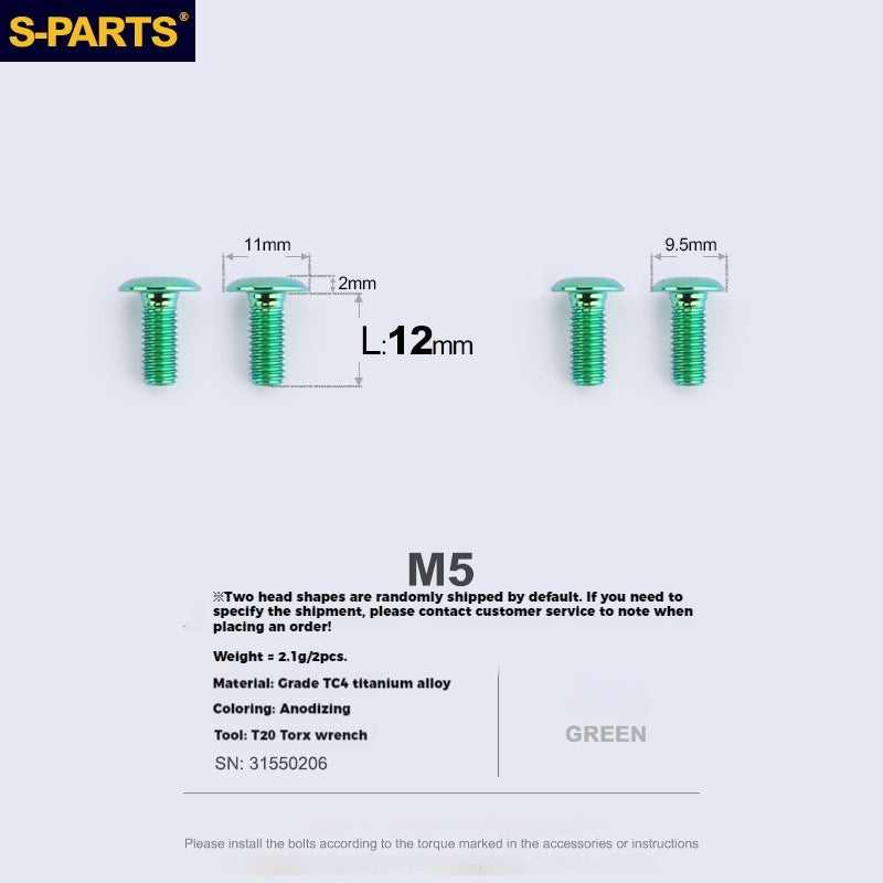 S-PARTS Parafusos para Suporte de Garrafa em Liga de Titânio - Ultra-leves, Ocos, Cabeça Chata, Grande Diâmetro para Bikes de Estrada, Montanha e Dobráveis