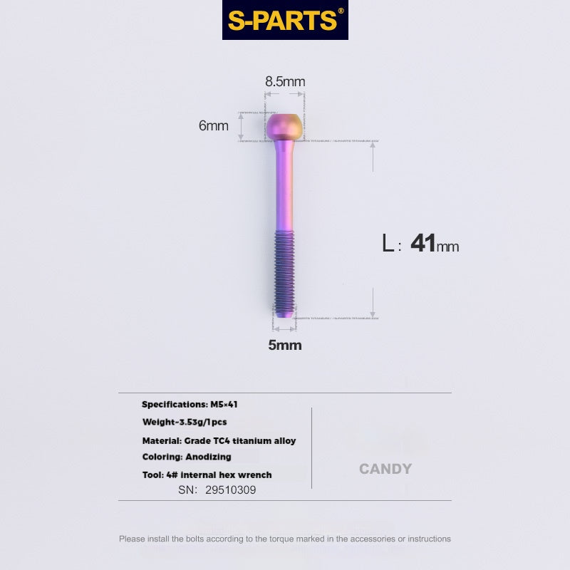 S-PARTS Parafusos de Titânio M5 x 30/35/40/47mm & Porca Cilíndrica & Arruela para Canote de Selim de Bicicleta