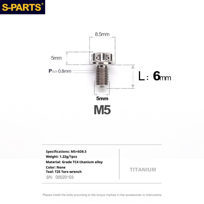 SPARTS Titanio Colore A3 Serie M5 L06-95mm Viti in Titanio Moto Auto