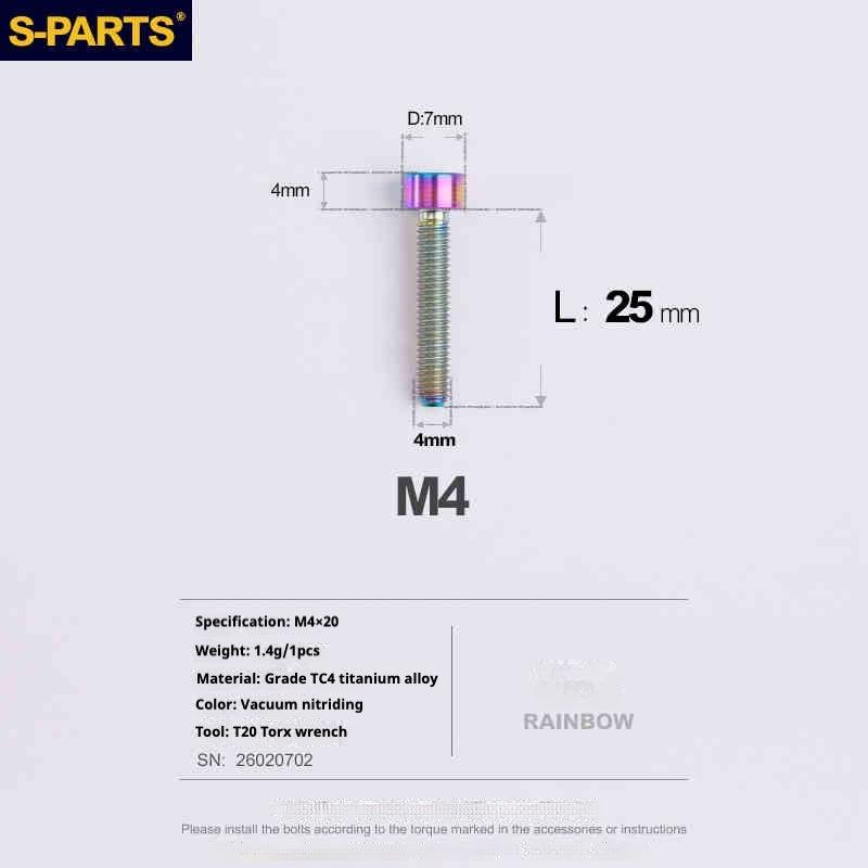 SPARTS Column Head Series M4 L06-50mm Titanium Screws