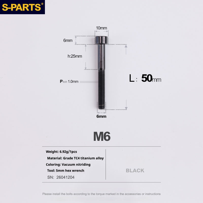 S-PARTS M6x30/40/35/50/60/70 Coperchio cuffia Pinza freno a disco Vite testa stelo in lega di titanio