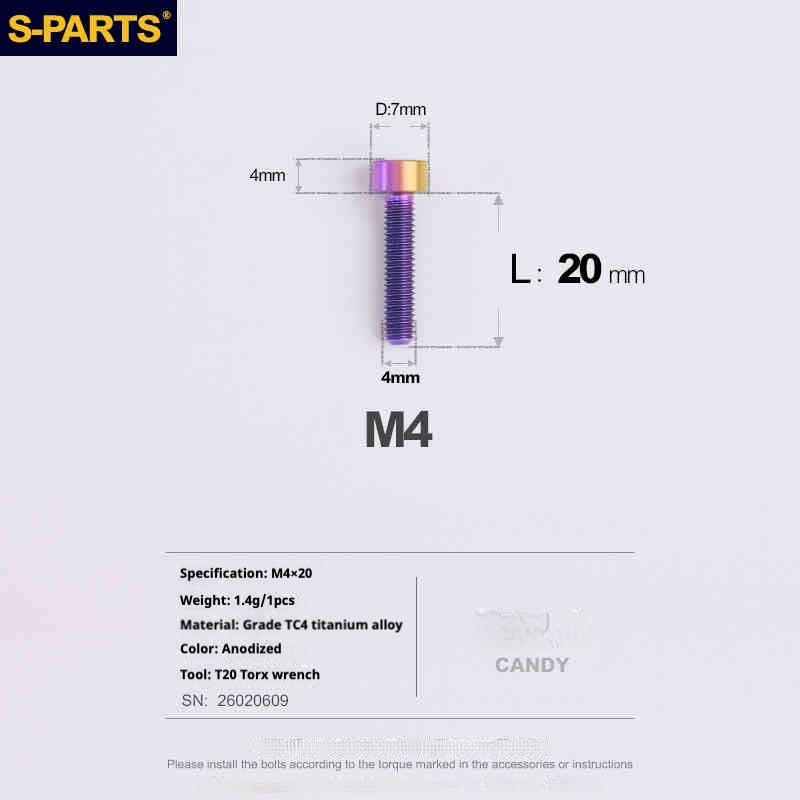 SPARTS Column Head Series M4 L06-50mm Titanium Screws