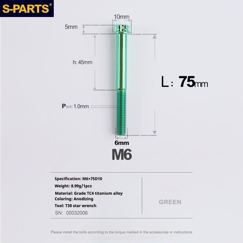 Viti in titanio verde SPARTS A3 Series M6 L08-120mm per motociclette e auto