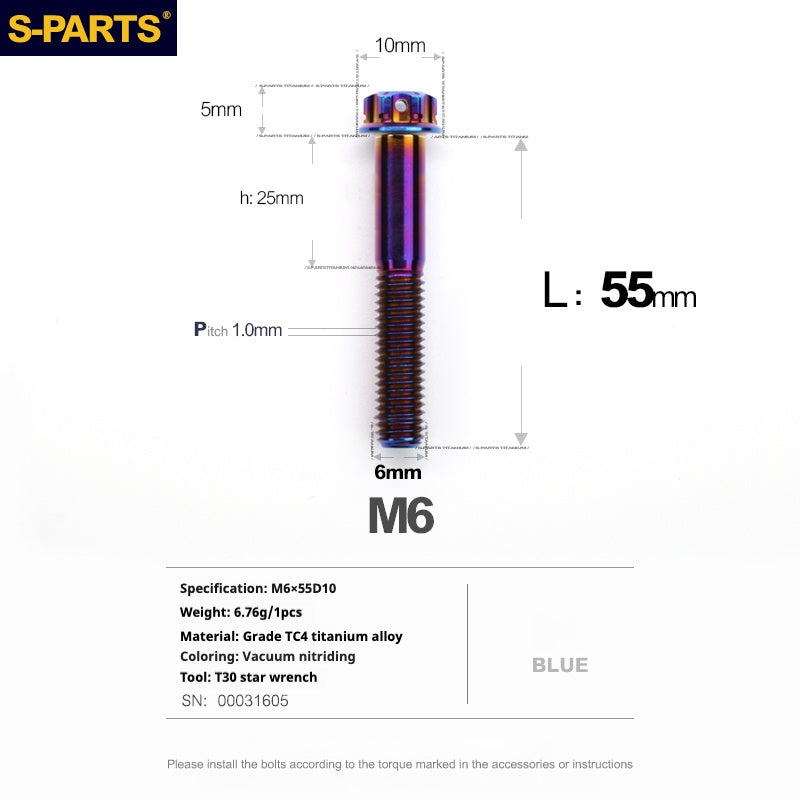 SPARTS Série A3 M6 L08-120 mm Vis en titane bleu pour moto et auto