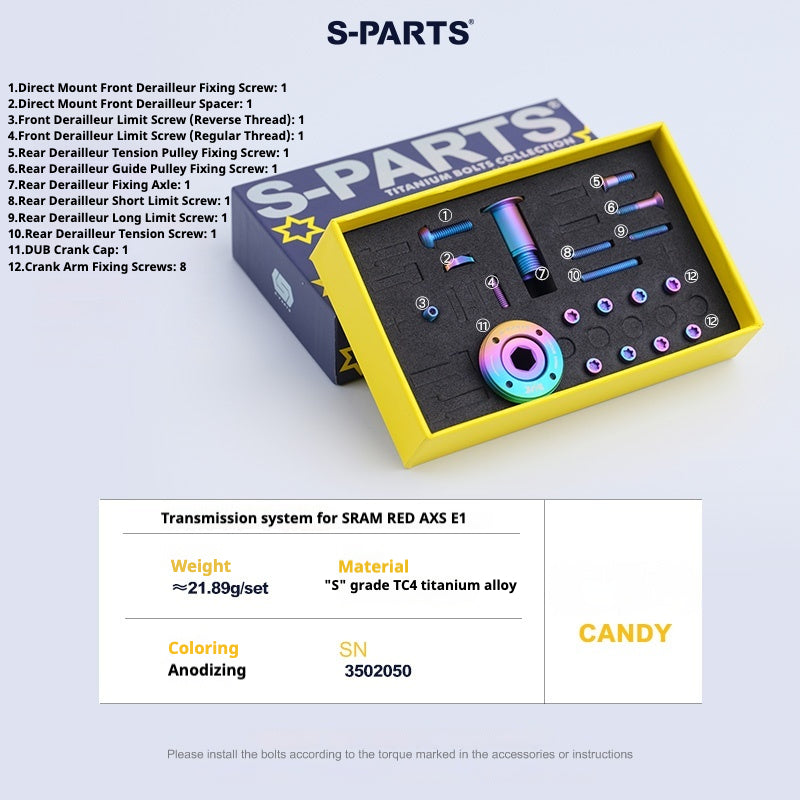 S-Parts Upgrade de Titânio para Tarmac SL8/Specialized Sworks Shimano Dura-Ace SRAM RED AXS/R9270 R9250 Di2 Force Project BLACK LTD/ SD Worx Parafuso Porca