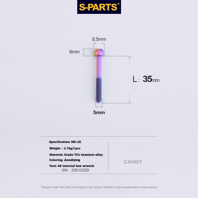 S-PARTS Parafusos de Titânio M5 x 30/35/40/47mm & Porca Cilíndrica & Arruela para Canote de Selim de Bicicleta