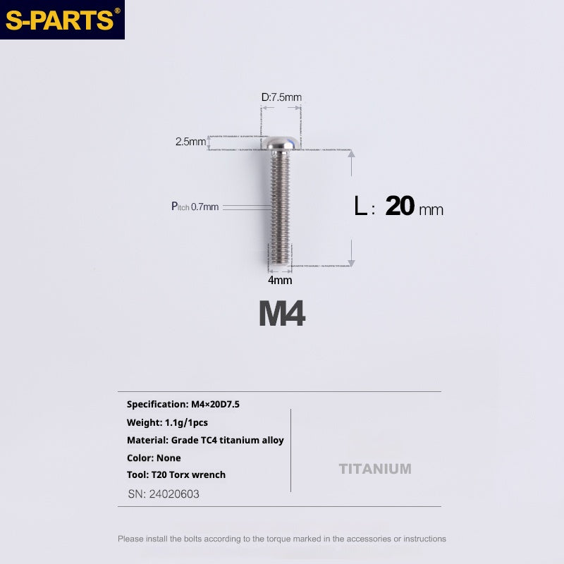 Vite in lega di titanio con testa a ombrello S-PARTSA2 m4*10/12/16/18/20/25mm per serie sterzo bici da strada e mountain bike