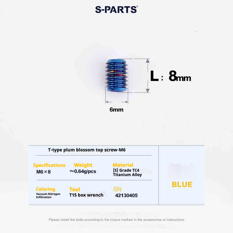 SPARTS Outil de Plombier en T T15 Fil supérieur plat M6 L08-10-12-16 Vis en titane