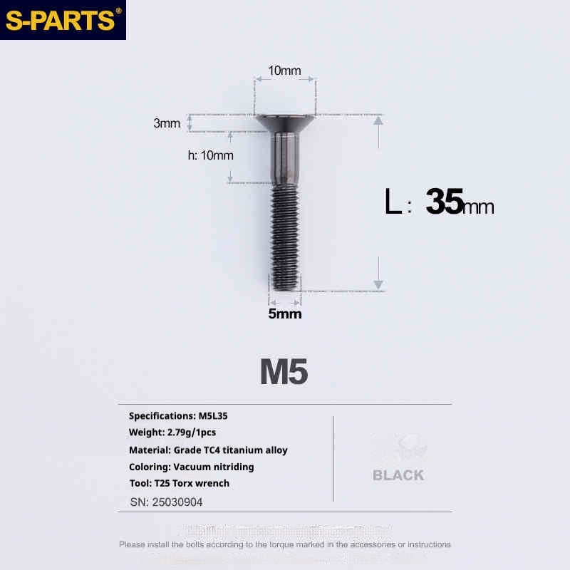 Parafusos de Titânio SPARTS Série Cabeça Escareada M5 L06-55mm