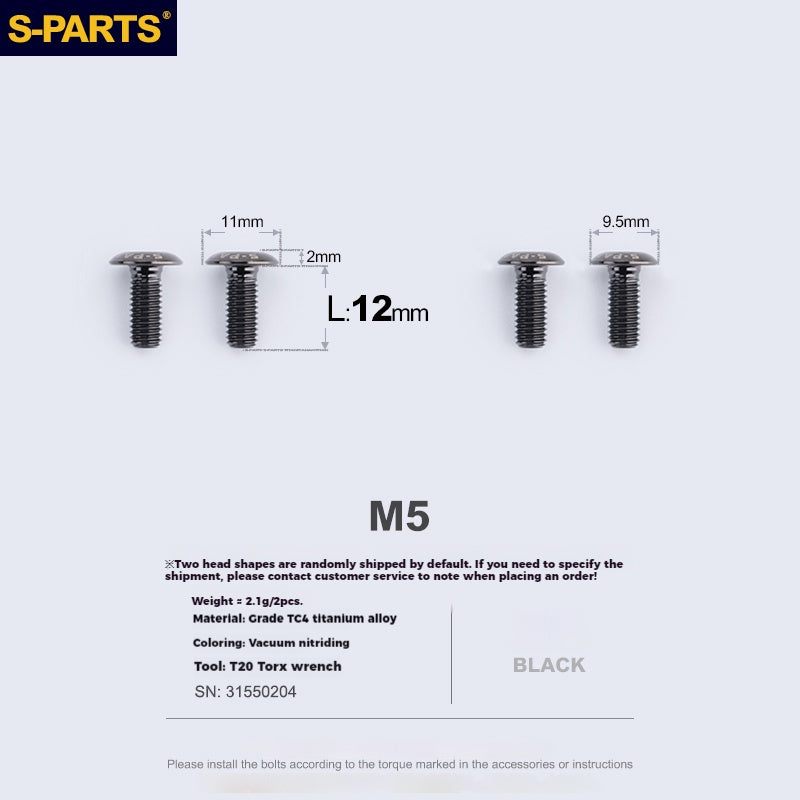 S-PARTS Parafusos para Suporte de Garrafa em Liga de Titânio - Ultra-leves, Ocos, Cabeça Chata, Grande Diâmetro para Bikes de Estrada, Montanha e Dobráveis