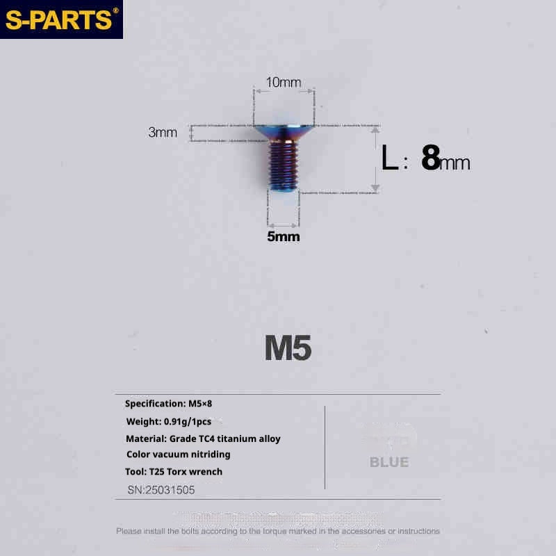 Parafusos de Titânio SPARTS Série Cabeça Escareada M5 L06-55mm