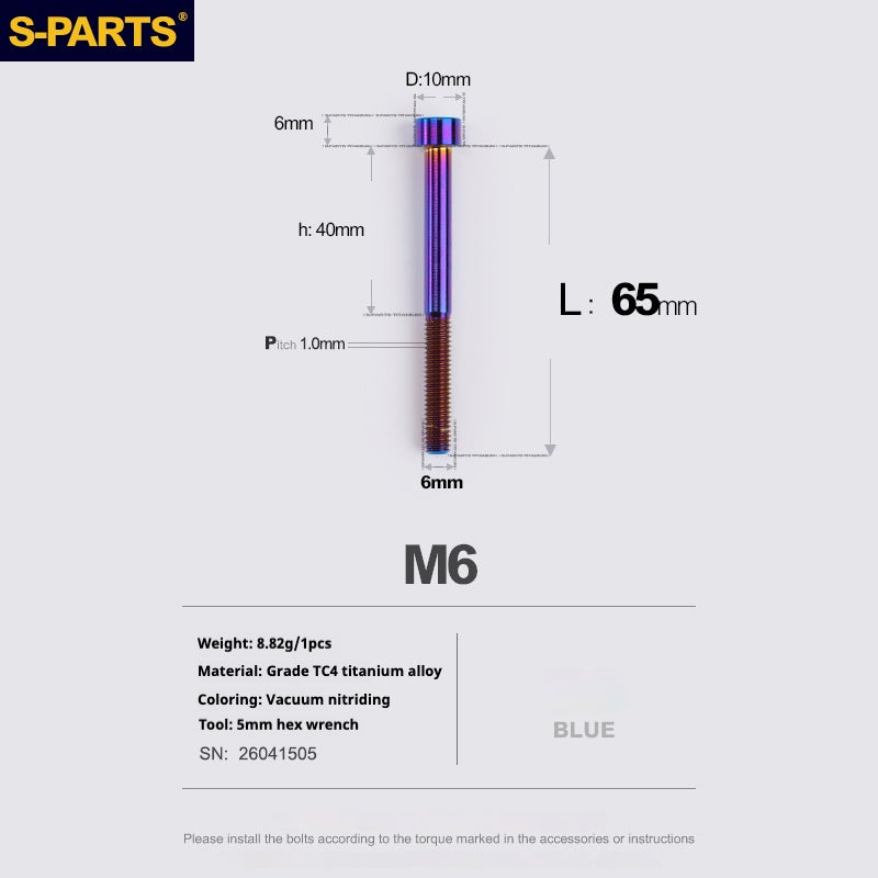 S-PARTS M6x30/40/35/50/60/70 Coperchio cuffia Pinza freno a disco Vite testa stelo in lega di titanio