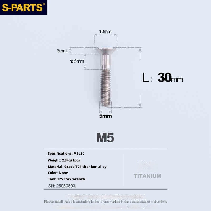 Parafusos de Titânio SPARTS Série Cabeça Escareada M5 L06-55mm