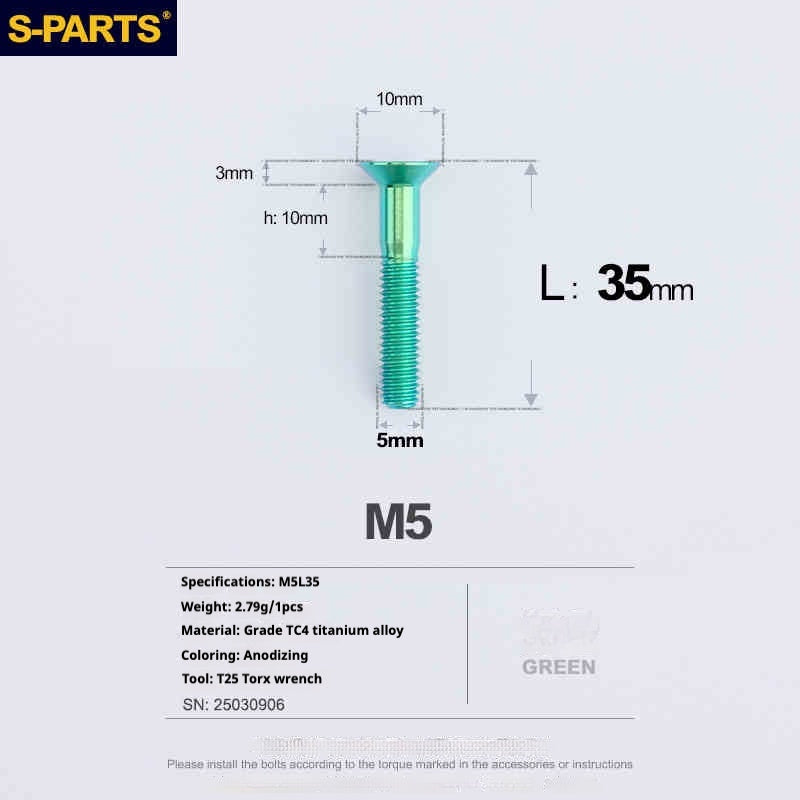 Parafusos de Titânio SPARTS Série Cabeça Escareada M5 L06-55mm