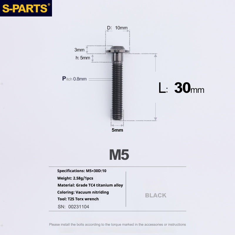 Vite in titanio per motocicletta elettrica S-PARTS A3 con testa a ombrello M5 L06-55mm D10