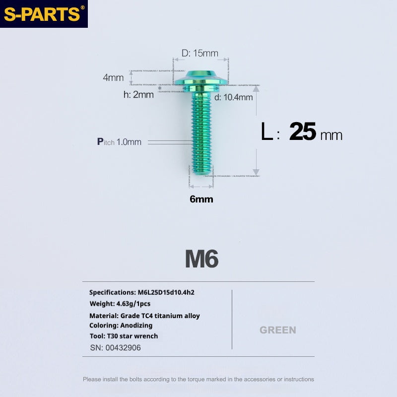 SPARTS A3 Umbrella Head Step Series M6 Viti in titanio verde per motociclette e auto