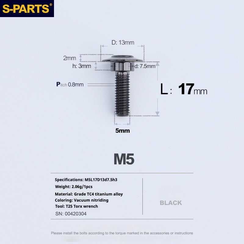 SPARTS A3 Umbrella Head Step Series M5 Viti in titanio nero per motociclette e auto