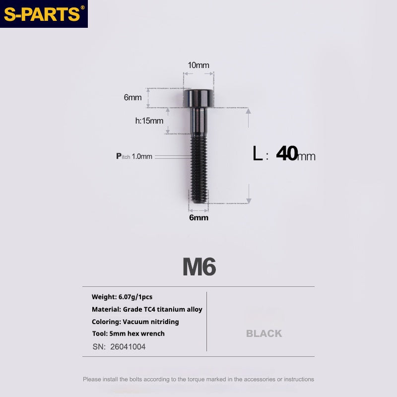 S-PARTS M6x30/40/35/50/60/70 Coperchio cuffia Pinza freno a disco Vite testa stelo in lega di titanio