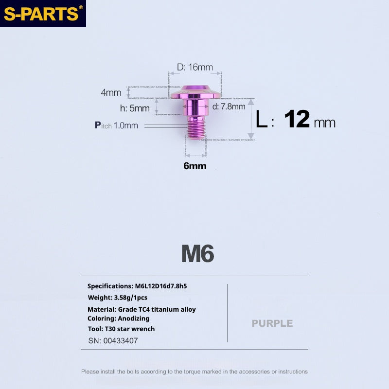 Viss SPART A3 Tête Parapluie Série Step M6 Titane Violet Moto Auto