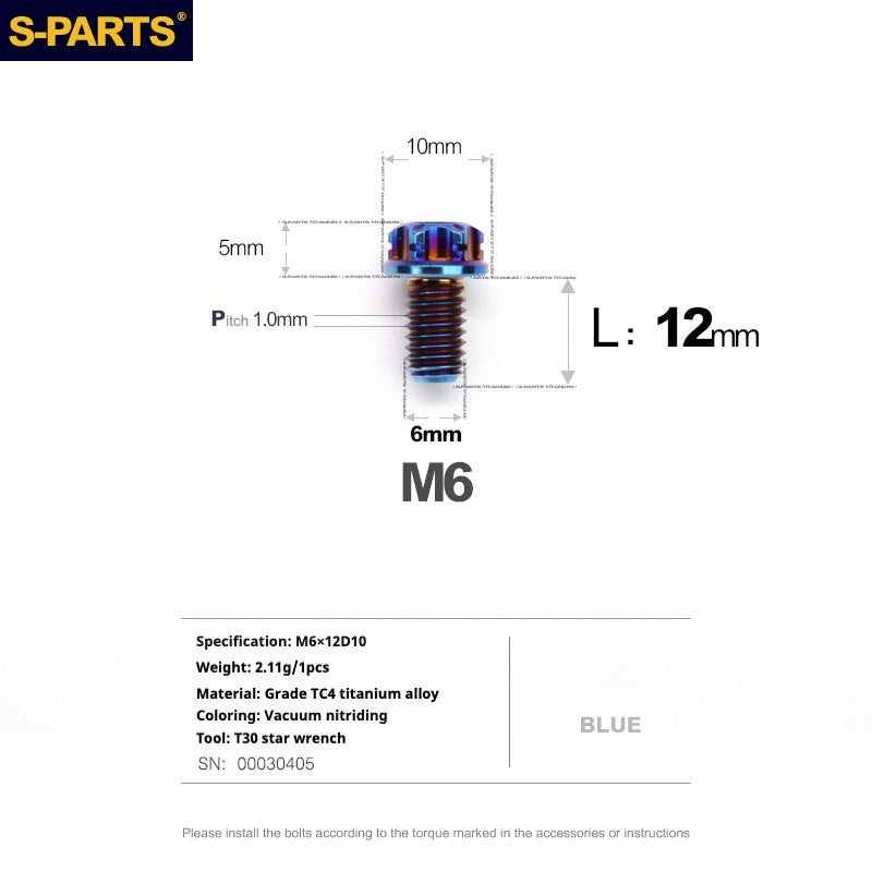 SPARTS Série A3 M6 L08-120 mm Vis en titane bleu pour moto et auto